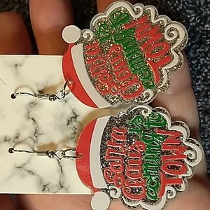 Acrylic Santa Christmas Earrings 1 1/2 x 2 inches Silver Glitter, red, white